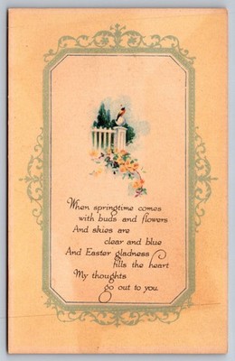Vintage Easter Spring Bird Picket Fence Flowers Gibson Art Co. Postcard