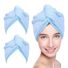 Microfiber Hair Towel Hair Wrap 2 Pcs 10X26 Hair Dryer Women Sky Blue