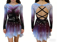 Ice skating dress Competition Figure Skating Twirling Costume purple dyeing
