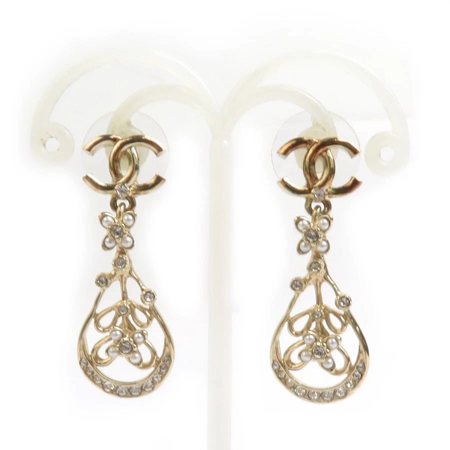 Echte CHANEL CC Logo Pierce Ohrringe Gold/Silber Metall/Strass - e59763a