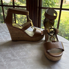 Michael Kors Brown Leather Logo Wedge Platfor...