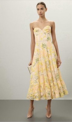 Dress The Population Yellow Floral Carina Dress Size L (US 10-12)