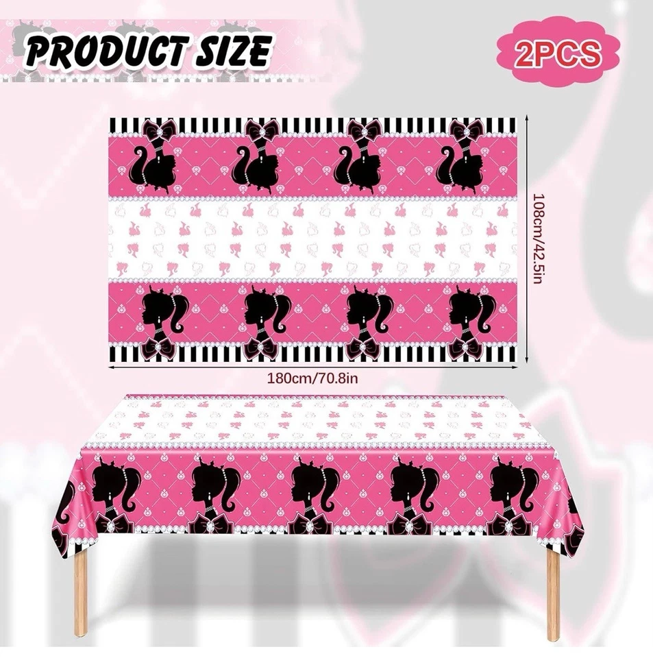 2 PIEZAS Mantel de Cumpleaños Princesa Rosa, Mantel Desechable Fiesta Barbie Foto 3 de 4