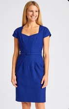 David Meister New Womens Royal Blue Linen Blend Sheath Dress Sz 4 Belted