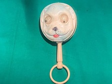 1930's Celluloid Googly Eyed Dog Face Baby Rattle Toy