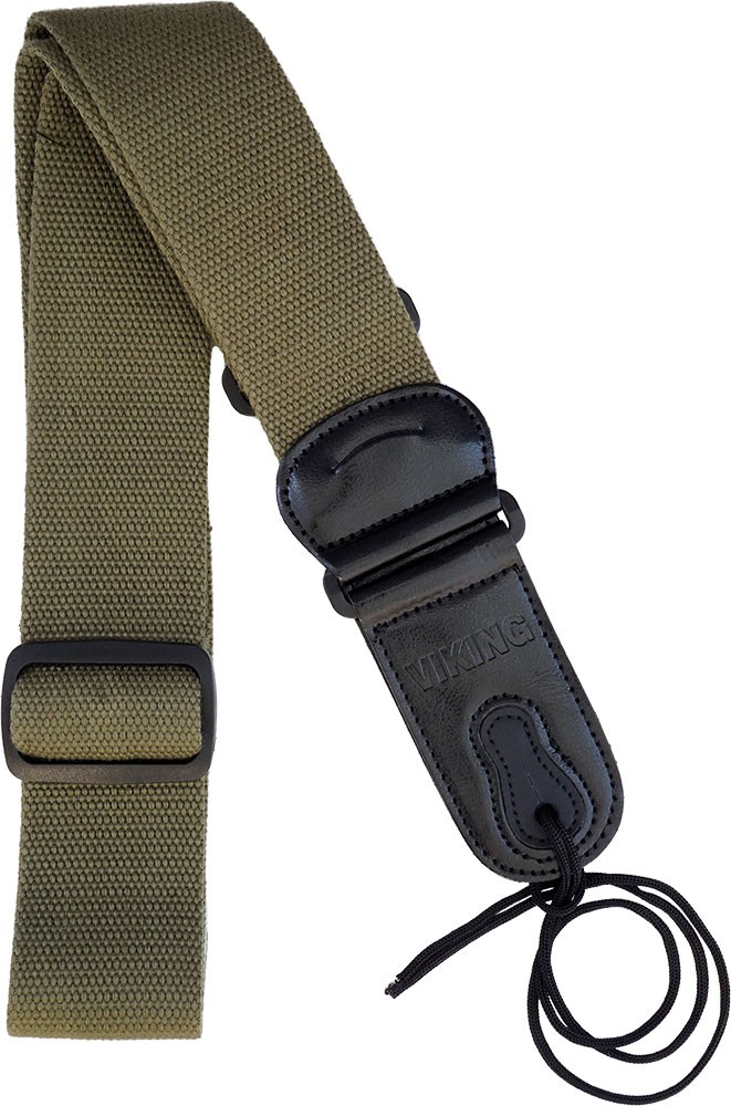 Army Green COTTON GUITAR STRAP by Viking. Great quality, at Hobgoblin Music