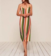 Reformation Rainbow Midi Dress Boston Striped spaghetti strap multicolor  4
