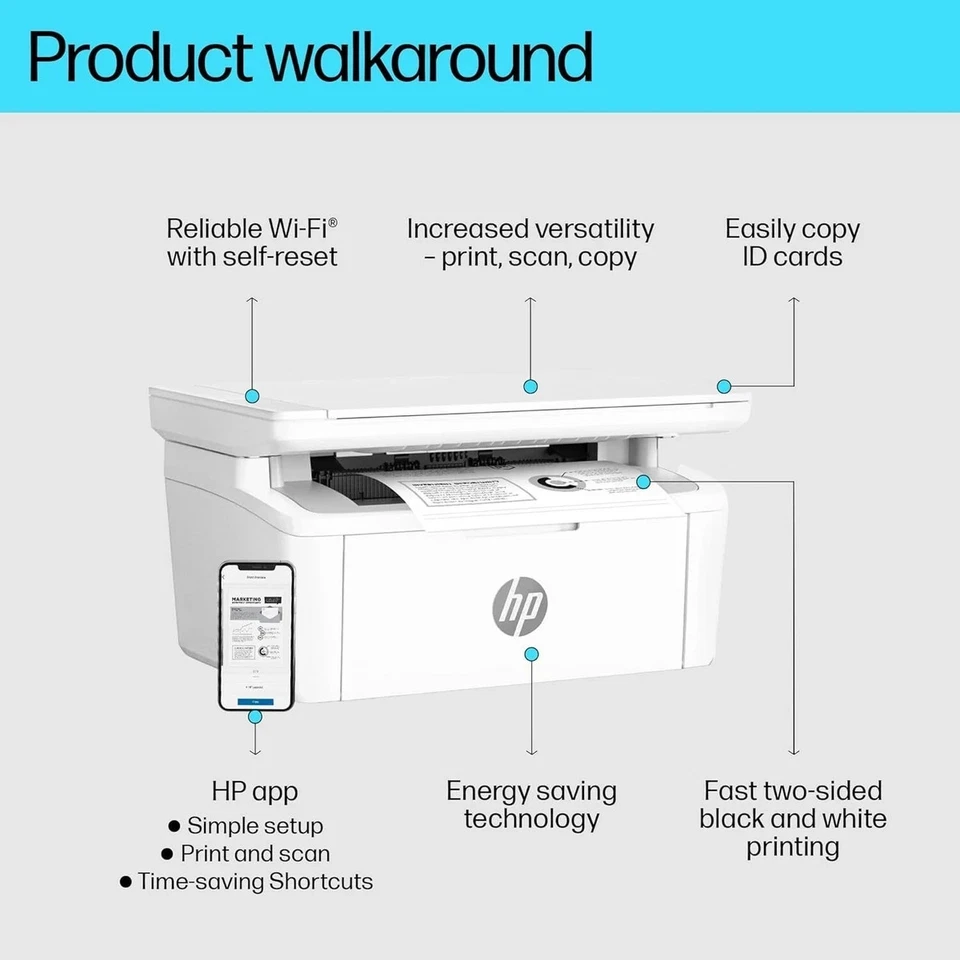 HP LaserJet M140w Wireless Monochrome Laser Printer - White - NO INK INCLUDED - Image 2 of 3