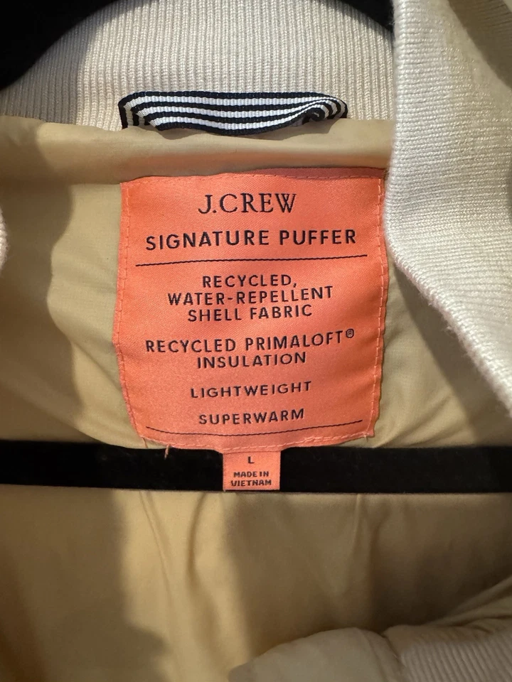 Chaqueta acolchada J.Crew Signature para mujer talla L crema con capucha Primaloft súper cálida Foto 3 de 4