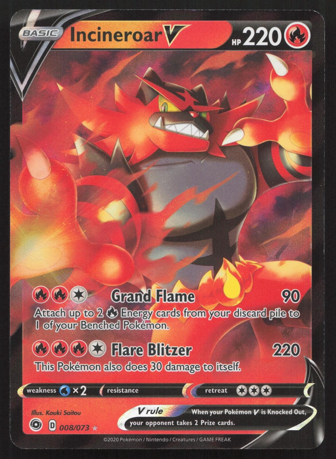 Incineroar V 008/073 Holo V Rare Champion's Path Pokemon NM