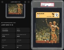 1979 Sportscaster Larry Bird Rookie Card Italy RC #74-18 PSA 6 Boston Celtics?. rookie card picture