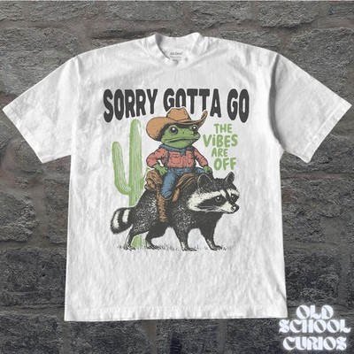 Retro 90s-style denim frog riding bear shirt, western-style T-shirt, animal Tee