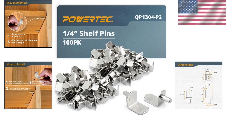 100 pasadores de estante de 1/4", soporte en L níquel, pulido, gabinete y estantería fuertes... - Imagen 2 de 4