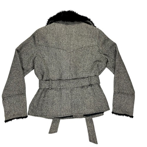 Dollhouse Tweed Wool Coat XL Faux Fur Collar & Cuffs Modern Chic Elegant Jacket - Picture 6 of 17