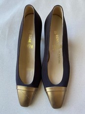 Rene Mancini Vintage Brown Peau de Soie Heels with Bronze Contrast Toe, Size 37