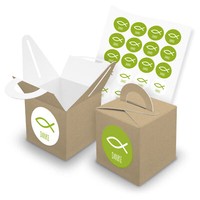 Itenga 24X WüRfelbox Griff Braun Sticker Fisch GrüN Kommunion Konfirmation Taufe
