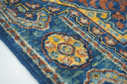 2x3 ft Blue Mamluk Afghan Hand Knotted Geometric Medallion Small Rug - Picture 9 of 15