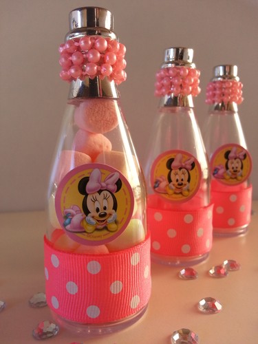 12 Minnie Mouse Fillable Champagne Bottles Baby Shower Favors Game Girl Birthday - Picture 1 of 8