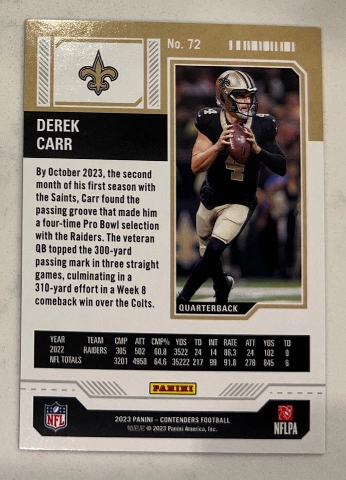 2023 Contenders Derek Carr Midfield Ticket #’d/50 - Image 2 of 2