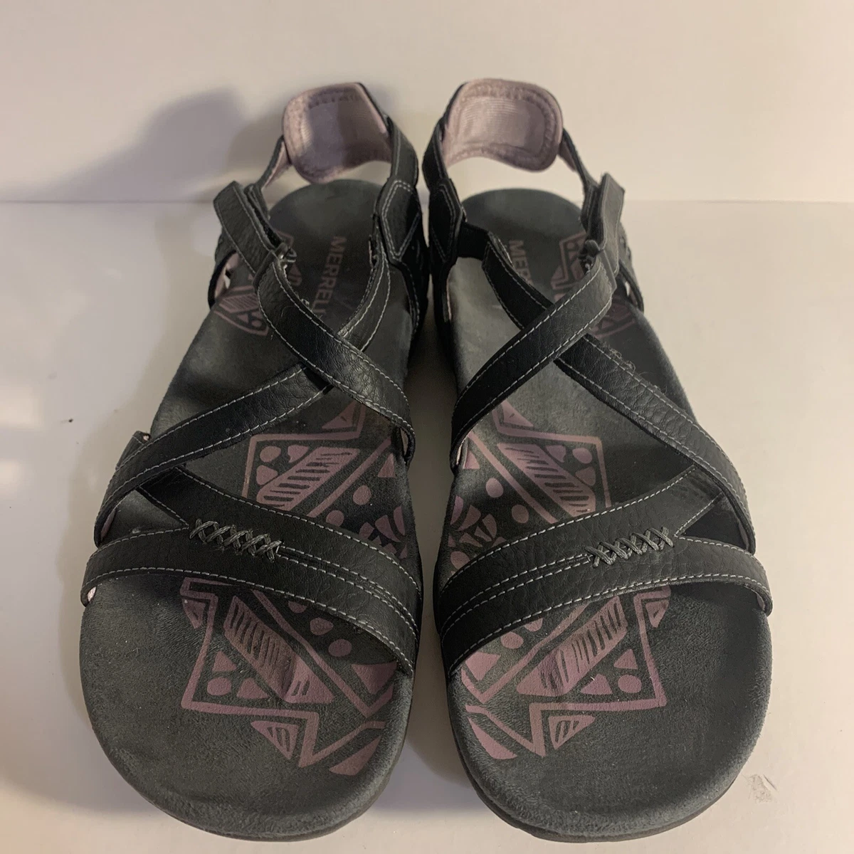 Merrell Women s Sandspur Rose Leather Sandal Black Lilac Keepsake Hiking Size 8
