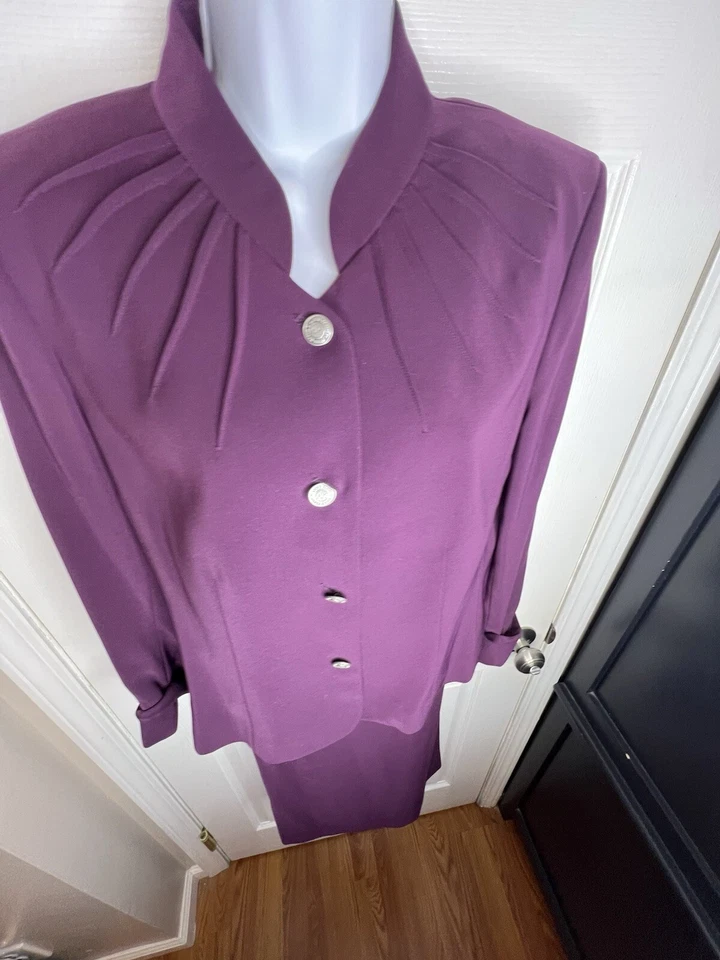 Винтажный Anne Klein женщин 8 фиолетовый карандаш юбка костюм комплект Blazer куртка M классический - Изображение 2 из 4