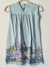 TEA COLLECTION BLUE&PURPLE PAGODA HOUSES PRINT PLEATED COTTON SUNDRESS DRESS*7