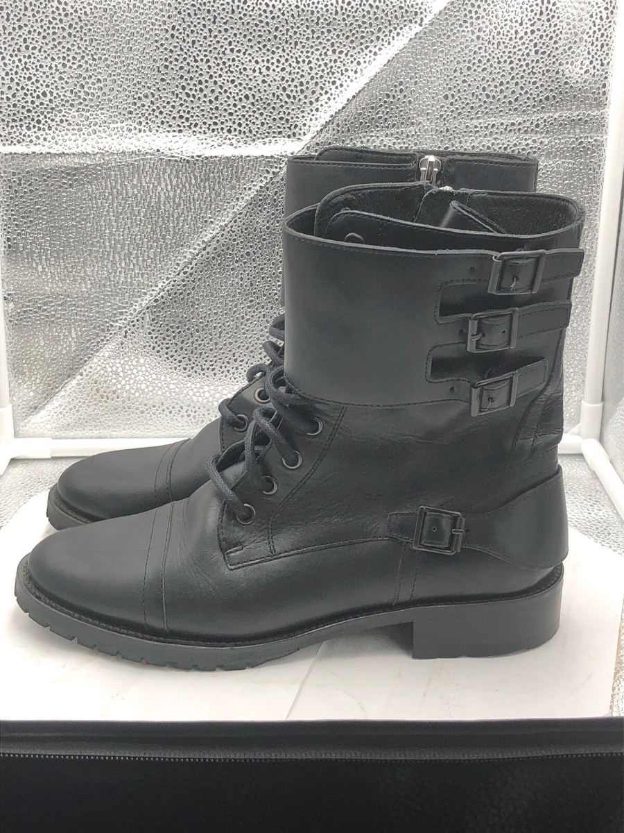 Modern Vintage Boots Black Combat Size 7 Lace, Buckle And