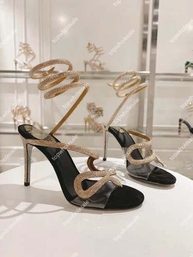 Rene Caovilla Women's Crystal Rhinestone Serpentine Ribbon Heels shoes - Picture 19 of 28