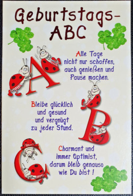 Karte Glückwunschkarte Geburtstagskarte Geburtstags ABC + Sprüche Glückskäfer