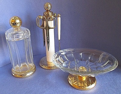 Guerlain Crystal Dresser Set Rare 1993 Cotton Holder Soap Dish Manicure Stand