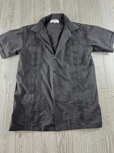 Silver Crest Short Sleeve Button Down Shirt Black Size MED Mens Vintage