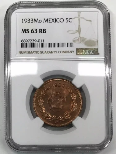 1933-Mo Mexico 5 Centavos NGC MS63 RB
