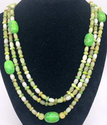 Jay King DTR Green Turquoise 3 Multi Strand Necklace Quartz 26'' Beaded