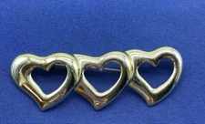 Vintage Signed AJC Triple Heart Gold Tone Brooch Pin Estate Sale