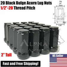 20 Black Bulge XL Acorn Lug Nuts 1/2x20 For 5x4.5 5x5 5x5.5 Closed End 2" Long