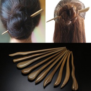 Carved Wooden Hair Chopstick Stick Pin Handmade Chinese Japanese
