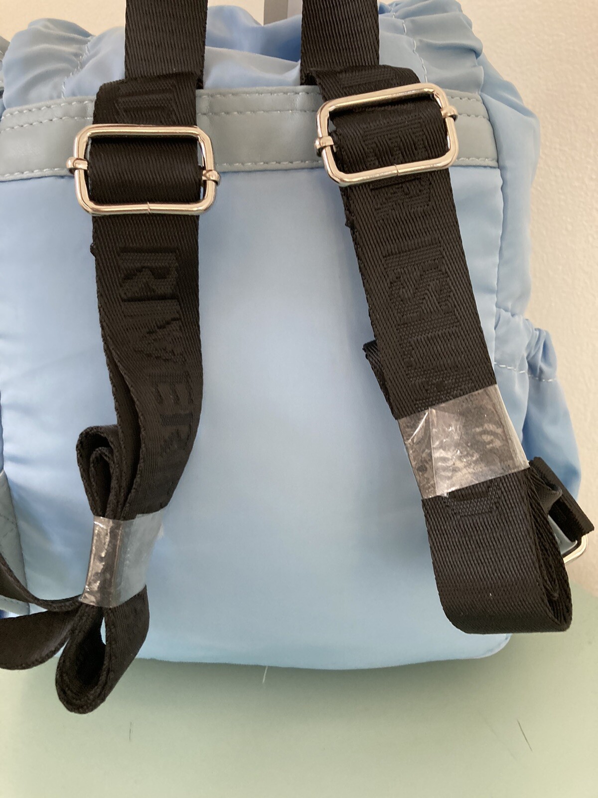 RIVER ISLAND small BLUE RI RUCHED NYLON BACKPACK with side pockets NEW ...