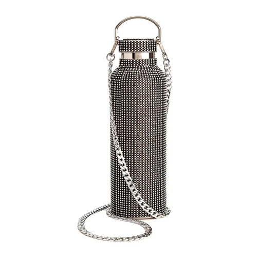 Diamond Bling Water Bottle With Lid And Removable Carrying Strap Stainless Steel