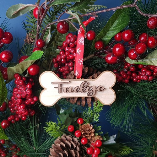Christmas Tree Ornament, Dog Bone Name Xmas Hanger, Personalised Puppy Bauble - Picture 6 of 7