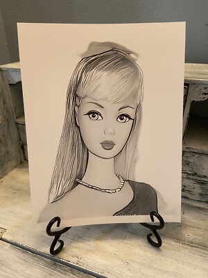 RETRO BARBIE Portrait Art Print 8x10 Black White Art #301