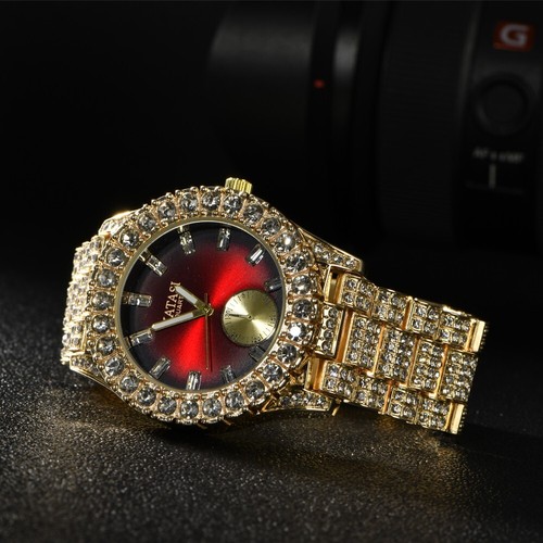 Hombres Mujeres Reloj Pulsera Oro Damas Cristal Moda Lujo Cuarzo Relojes - Imagen 4 de 6
