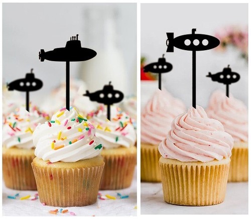 10 pcs, Submarine Cupcake toppers, Anniversary, Happy Birthday, Wedding, Party - Picture 2 of 8