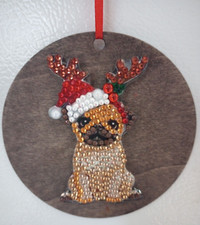 Pug Dog Christmas Ornament On 4  Stained Wood Base