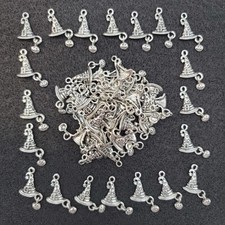 Lot of 57 Metal Magic Witch Hat Charms - with Dangle Pumpkin Halloween Ref 8 