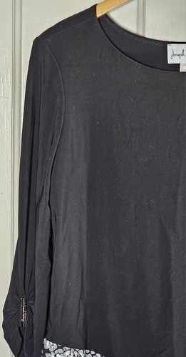 Joseph Ribkoff Top 10 Black Metallic Skakeskin Asymmetric Hem Pleated WhimsyGoth - Picture 7 of 23