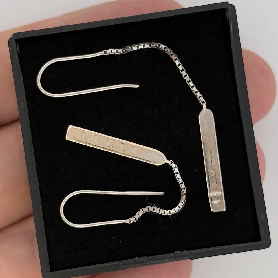 Gucci 18ct White Gold Lariat Drop Dangle Hook Earrings Hallmarked - Image 3 of 4