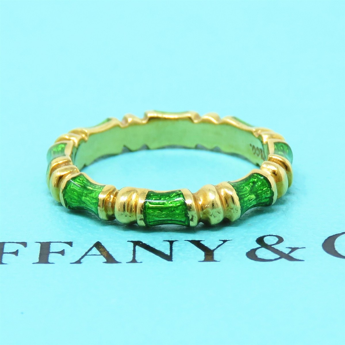 NYJEWEL Tiffany & Co. 18k Yellow Gold Green Enamel Bamboo NYJEWEL Tiffany & Co. 18k Yellow Gold Green Enamel Bamboo