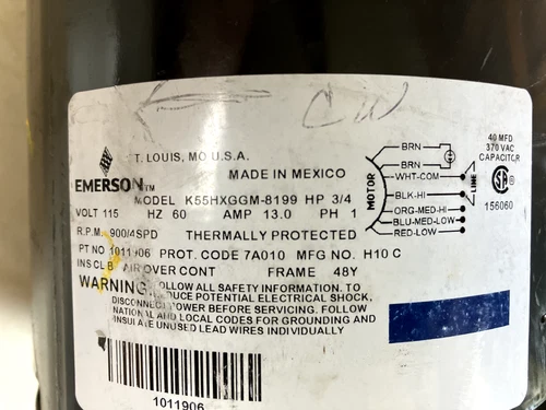 Emerson K55HXGGM-8199 motor 3/4 HP, 4sp, 115v
