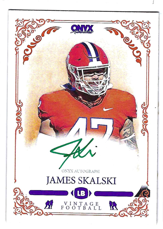 JAMES SKALSKI 2022 ONYX VINTAGE FOOTBALL ON CARD ROOKIE AUTO GREEN INK /50
