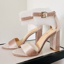 Nine West Heels Abrah Blush Pink Velvet Sandals Ankle Strap Pumps size 7 M ~ NIB